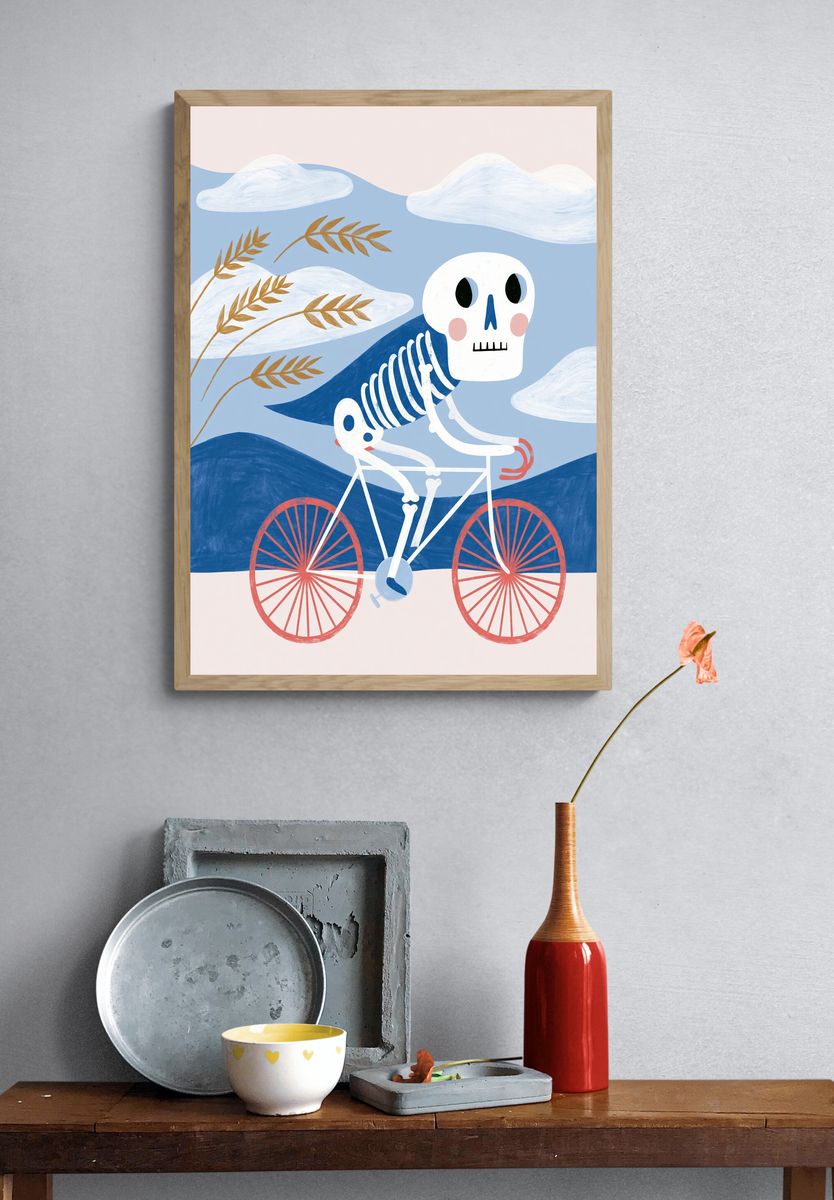Skeleton Bicycle Illustration Poster. — room view 3