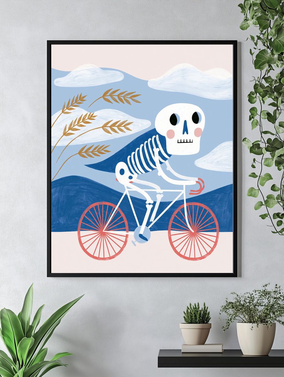 Skeleton Bicycle Illustration Poster. — room view 4