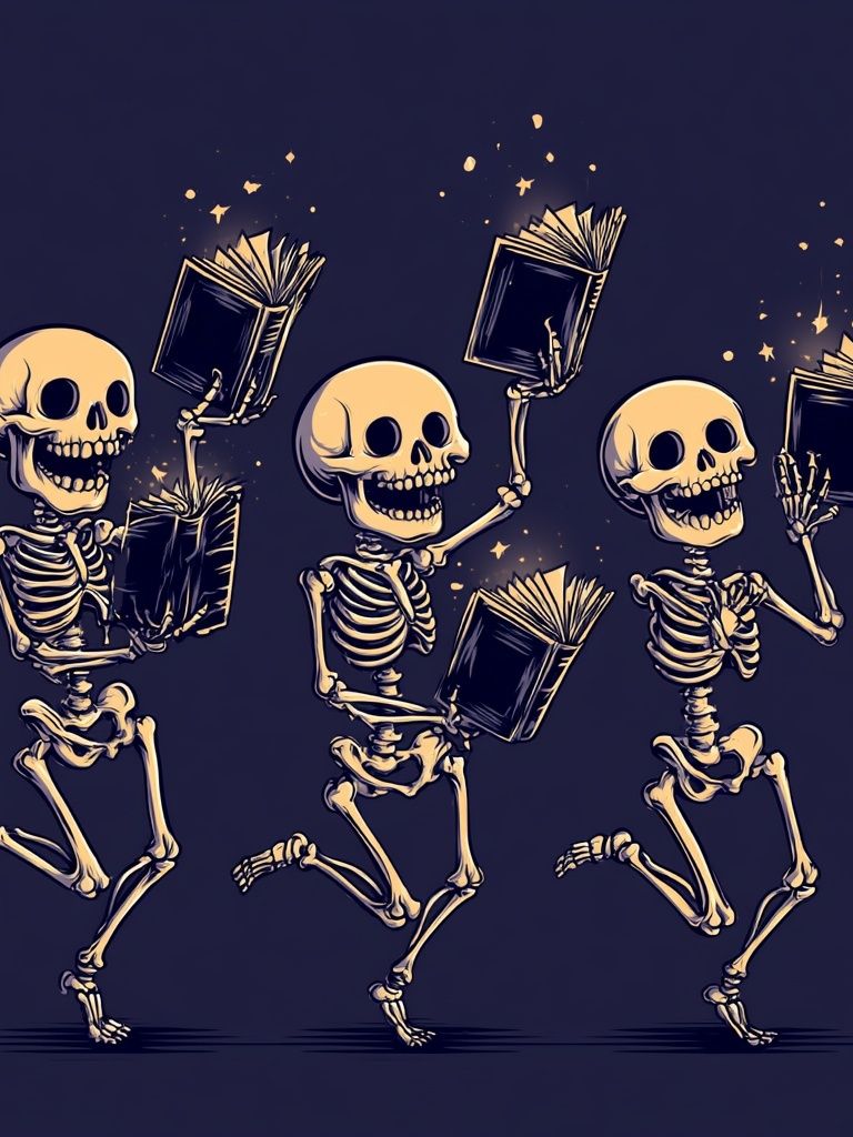 Skeleton Book Dance Illustration Poster. poster — illustration art