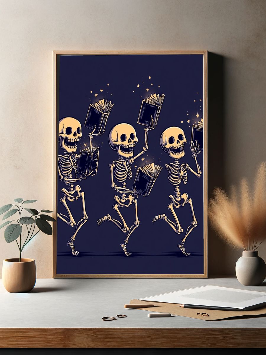 Skeleton Book Dance Illustration Poster. — room view 2