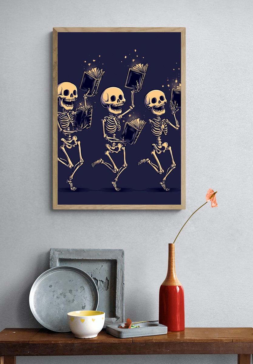 Skeleton Book Dance Illustration Poster. — room view 3