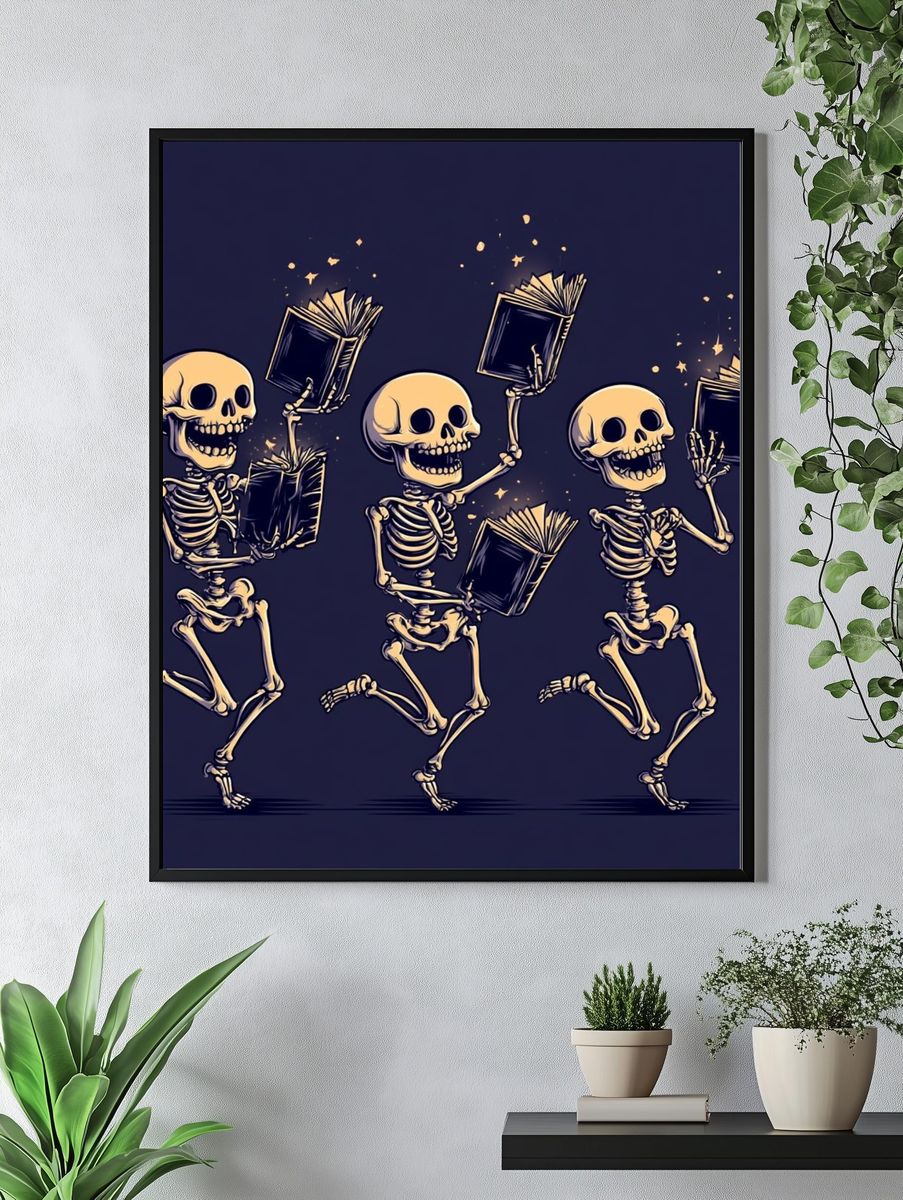 Skeleton Book Dance Illustration Poster. — room view 4