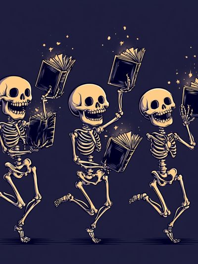Skeleton Book Dance Illustration Poster.