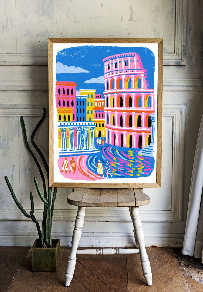 Street Encounter Watercolor Poster. room preview