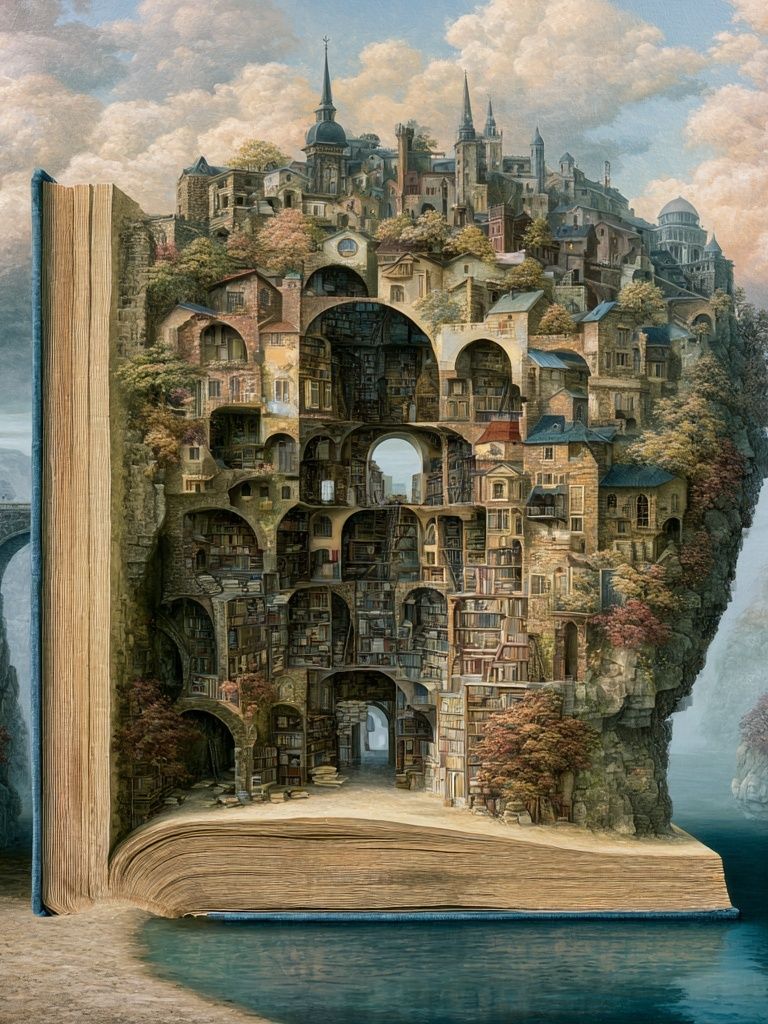 Floating Library Fantasy Print. poster — illustration art