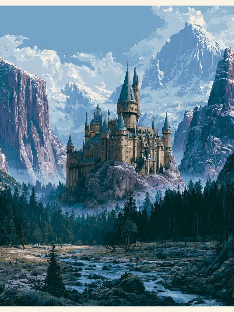 Mountain Castle Fantasy Illustration Poster. poster — illustration art