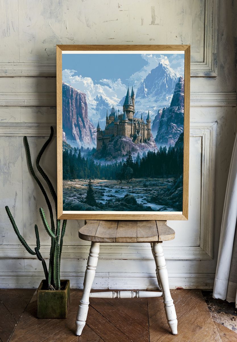 Mountain Castle Fantasy Illustration Poster. — room view 1