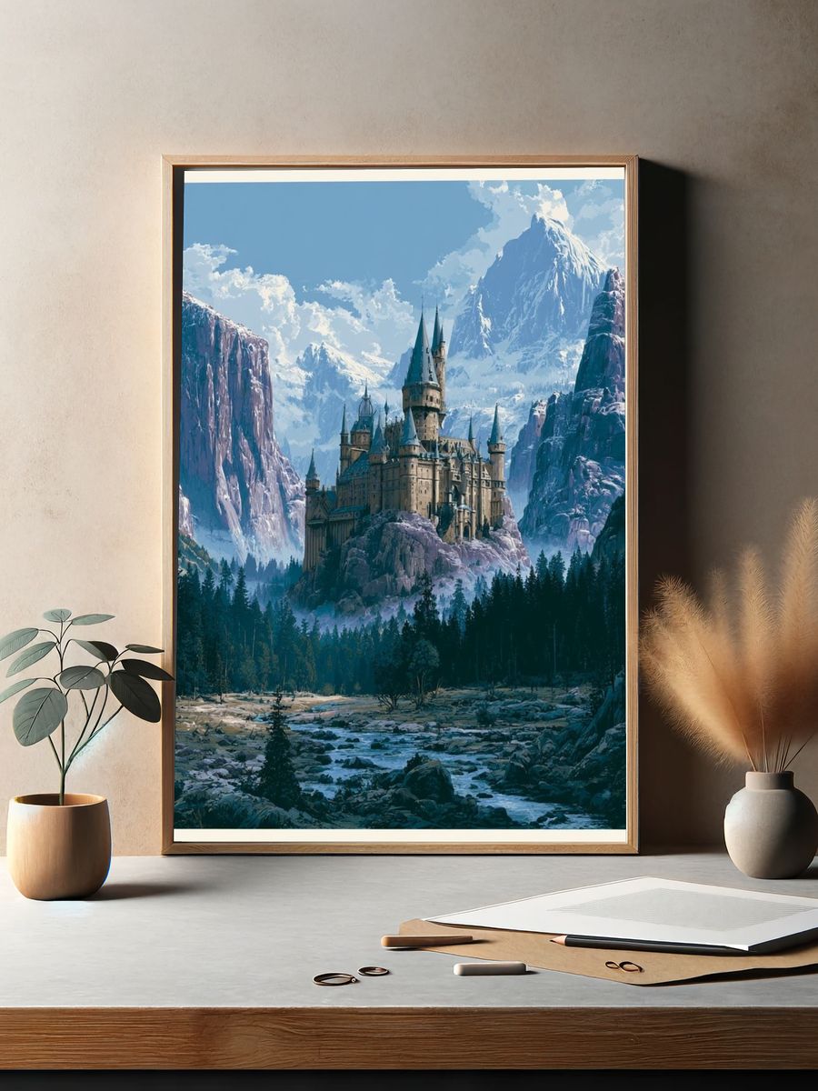 Mountain Castle Fantasy Illustration Poster. — room view 2