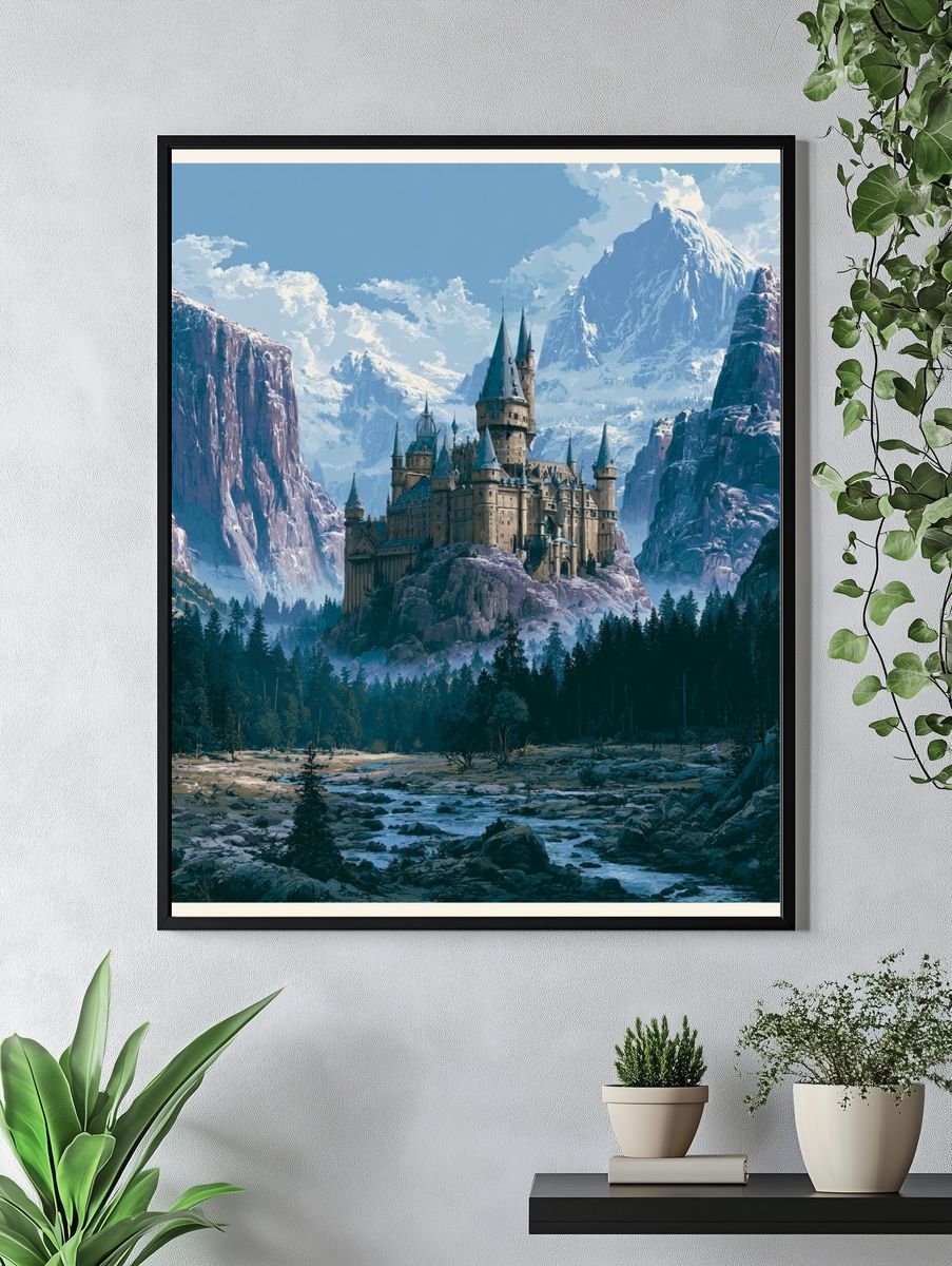 Mountain Castle Fantasy Illustration Poster. — room view 4