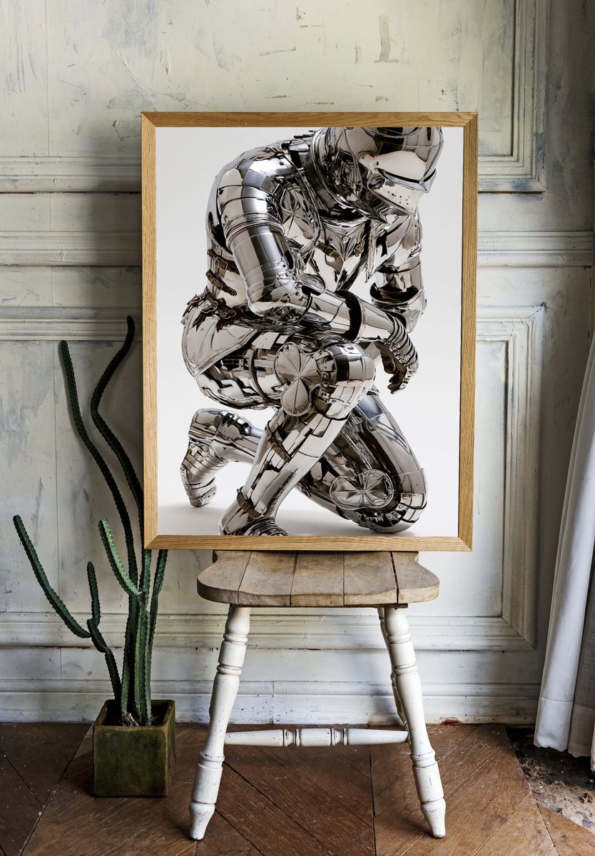 Chrome Knight Sculpture Poster. room preview