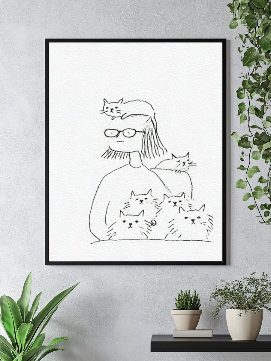Cat Lover Line Art Poster. — room view 4