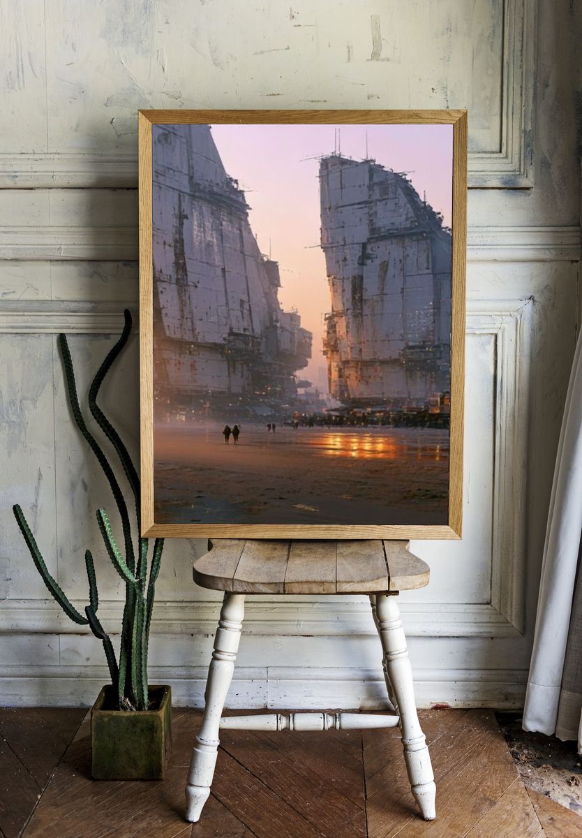 Futuristic Cityscape Sunset Poster. — room view 1
