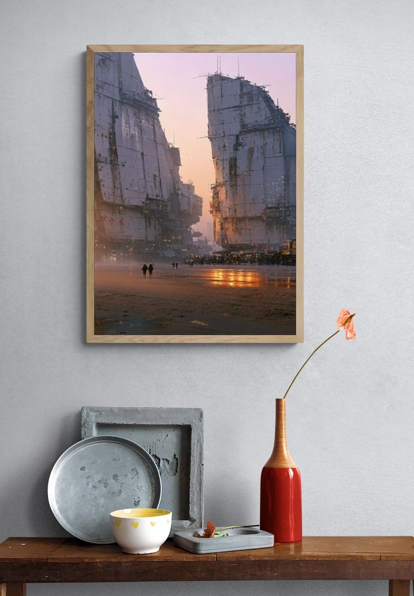 Futuristic Cityscape Sunset Poster. — room view 3
