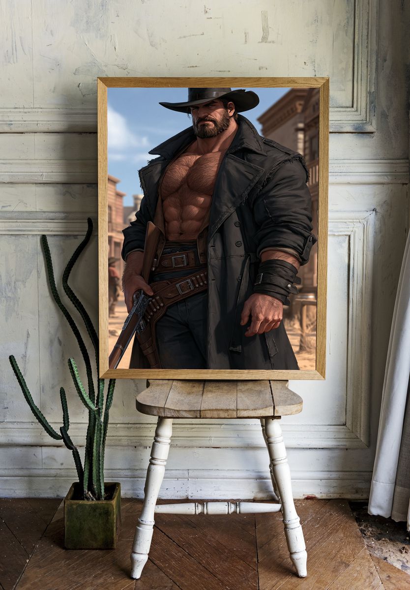 Cowboy Gunslinger — Illustration Print. room preview