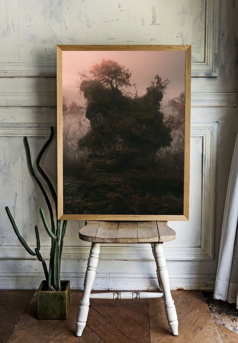 Misty Forest Ruins Poster. room preview