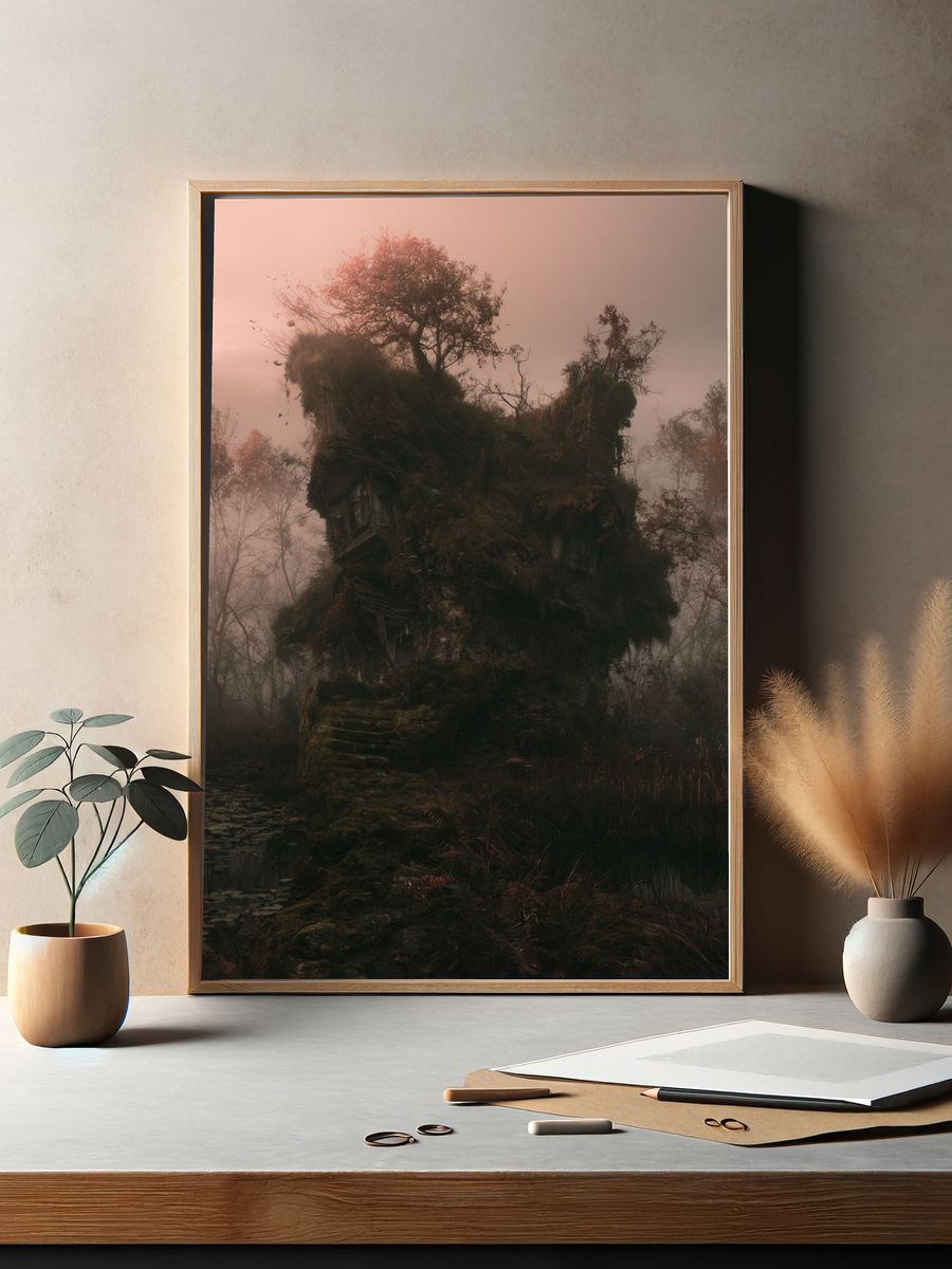 Misty Forest Ruins Poster. — room view 2