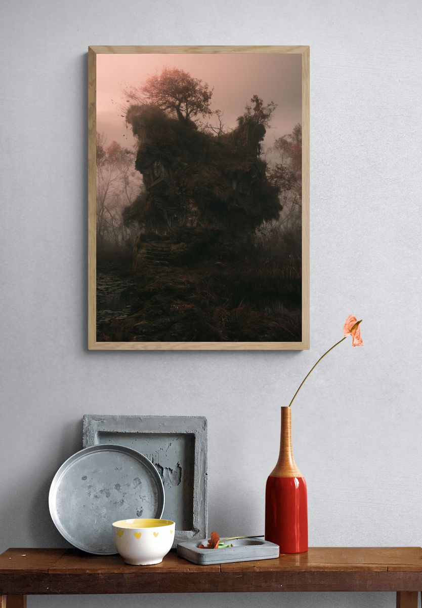 Misty Forest Ruins Poster. — room view 3