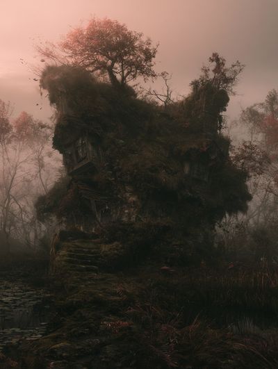 Misty Forest Ruins Poster.
