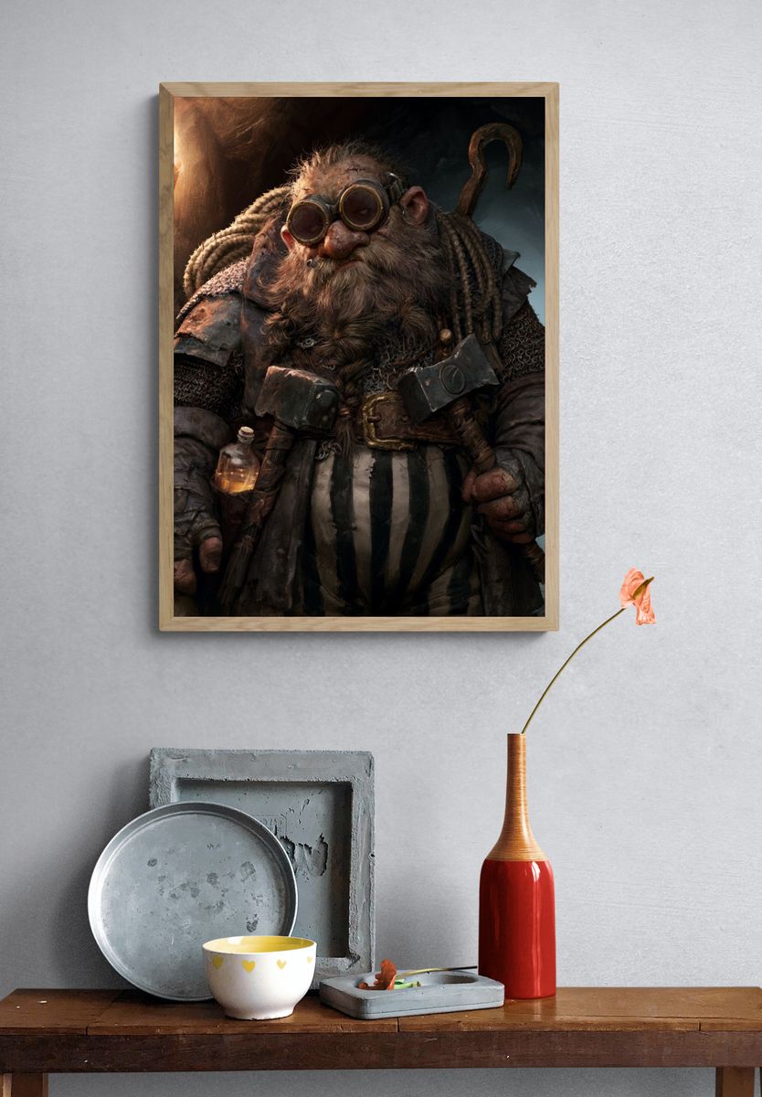 Steampunk Dwarf Portrait Poster. — room view 3
