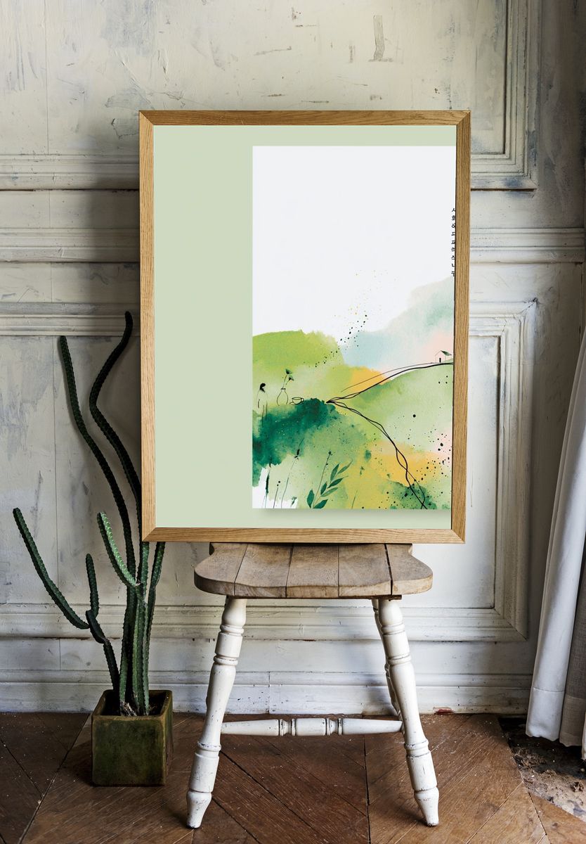 Korean Landscape Watercolor Poster. room preview
