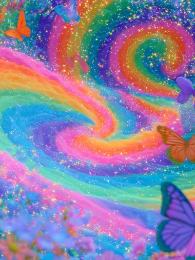 Rainbow Butterfly Swirl Illustration Poster. poster