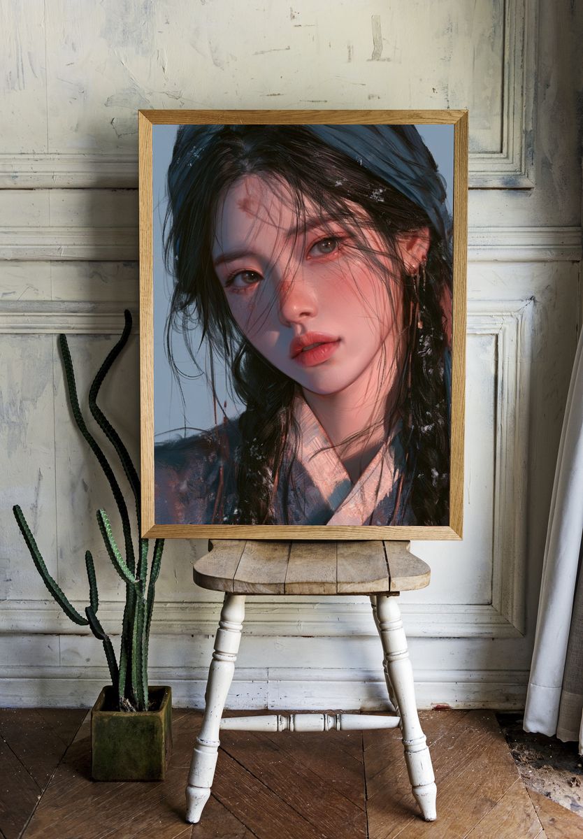 Serene Asian Portrait Illustration Poster. room preview