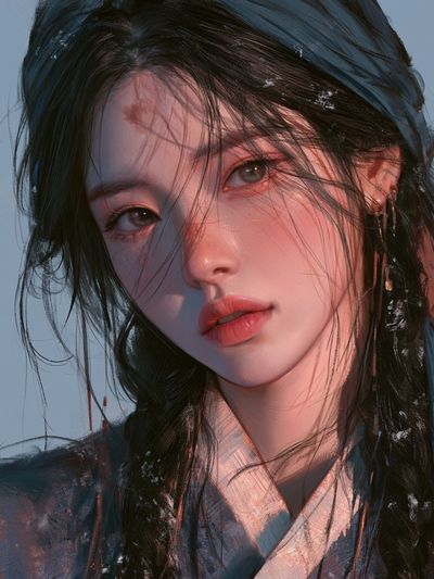 Serene Asian Portrait Illustration Poster.