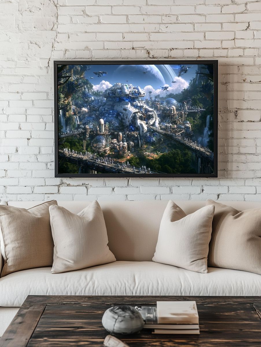 Futuristic Jungle Cityscape Poster. room preview