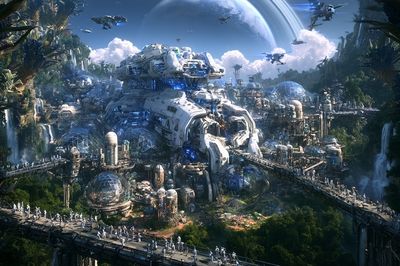 Futuristic Jungle Cityscape Poster.