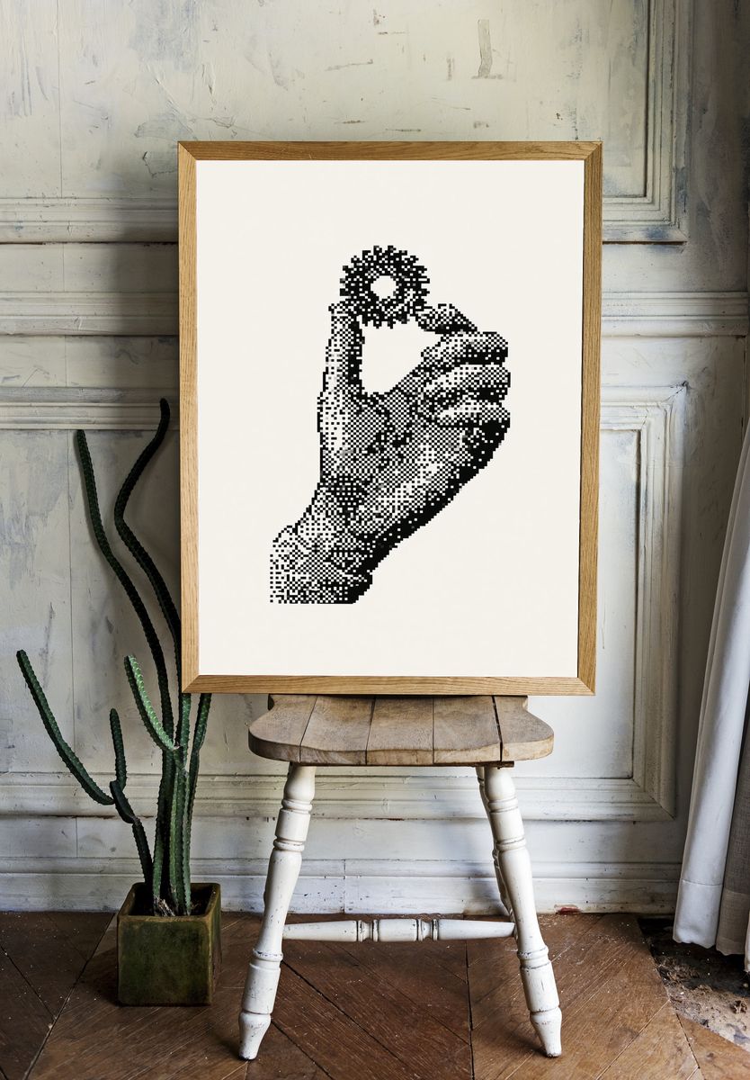 Pixelated Hand Gesture Print. room preview