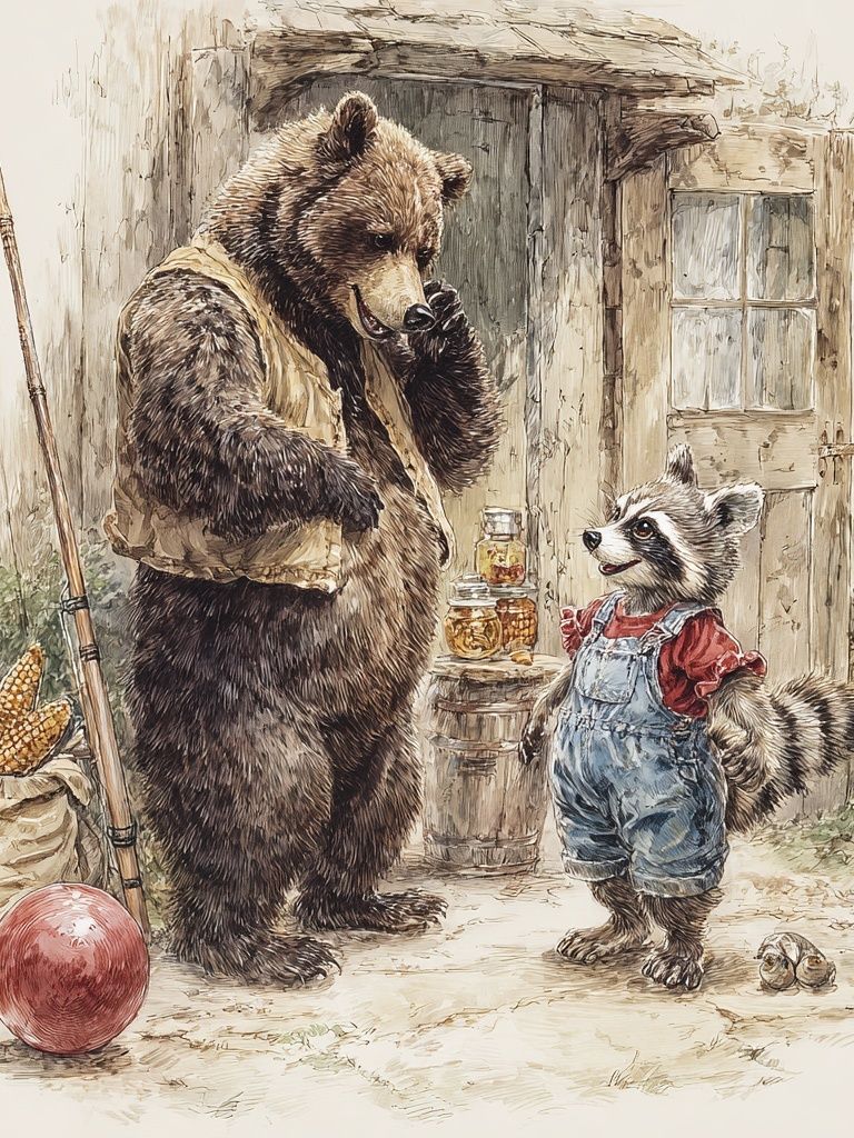 Bear and Raccoon Watercolor Poster. poster detail