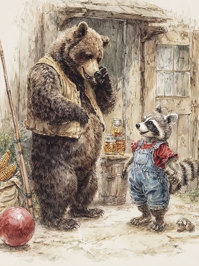 Bear and Raccoon Watercolor Poster. poster print