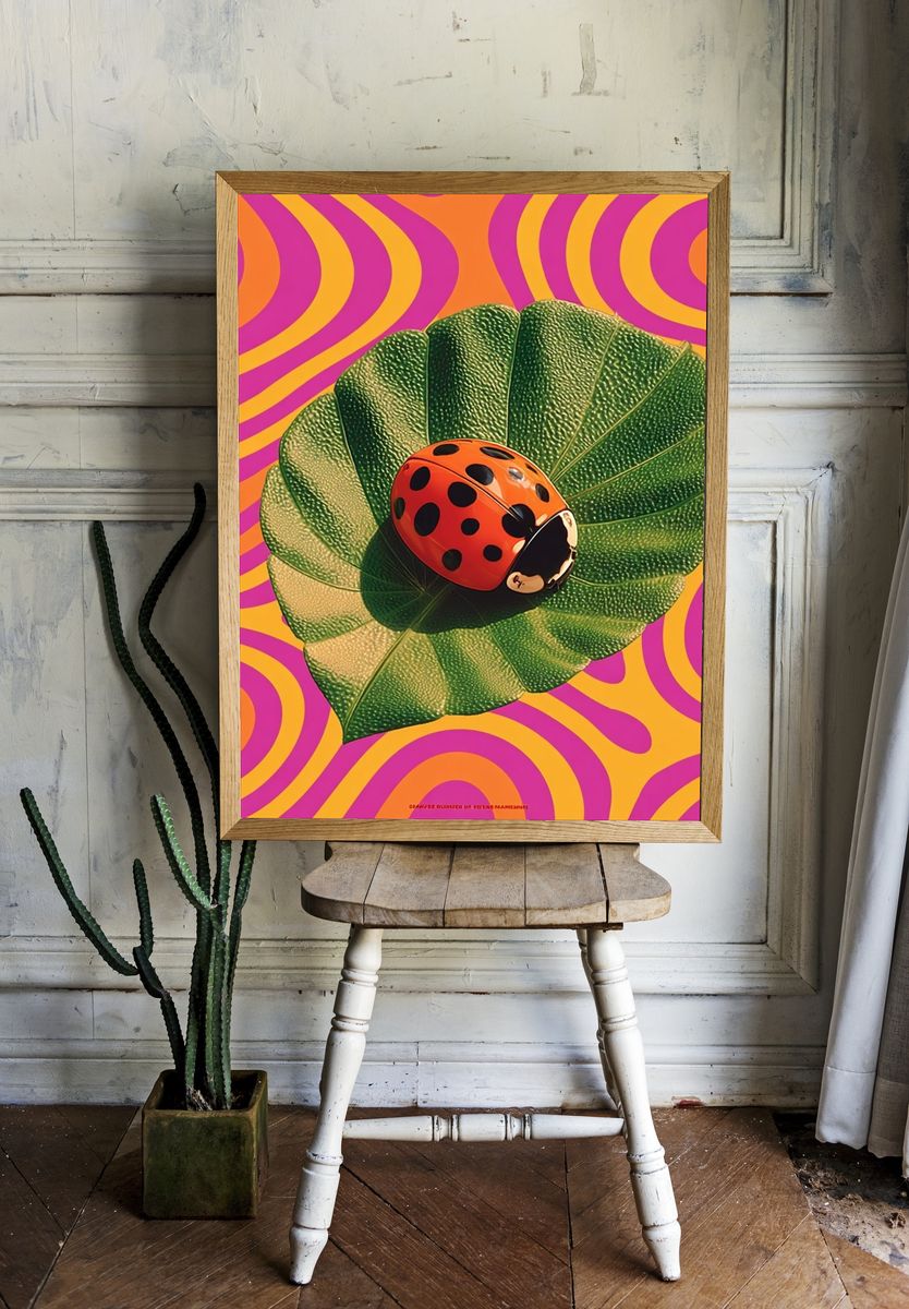 Ladybug Leaf Pop Art Poster. — room view 1