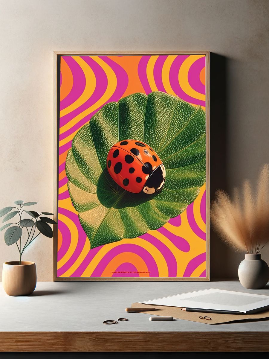 Ladybug Leaf Pop Art Poster. — room view 2