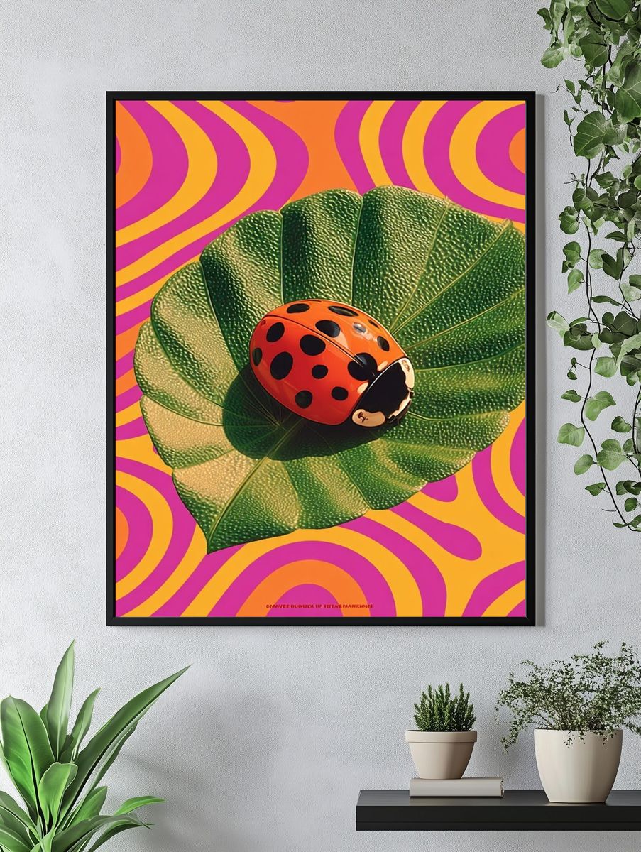 Ladybug Leaf Pop Art Poster. — room view 4