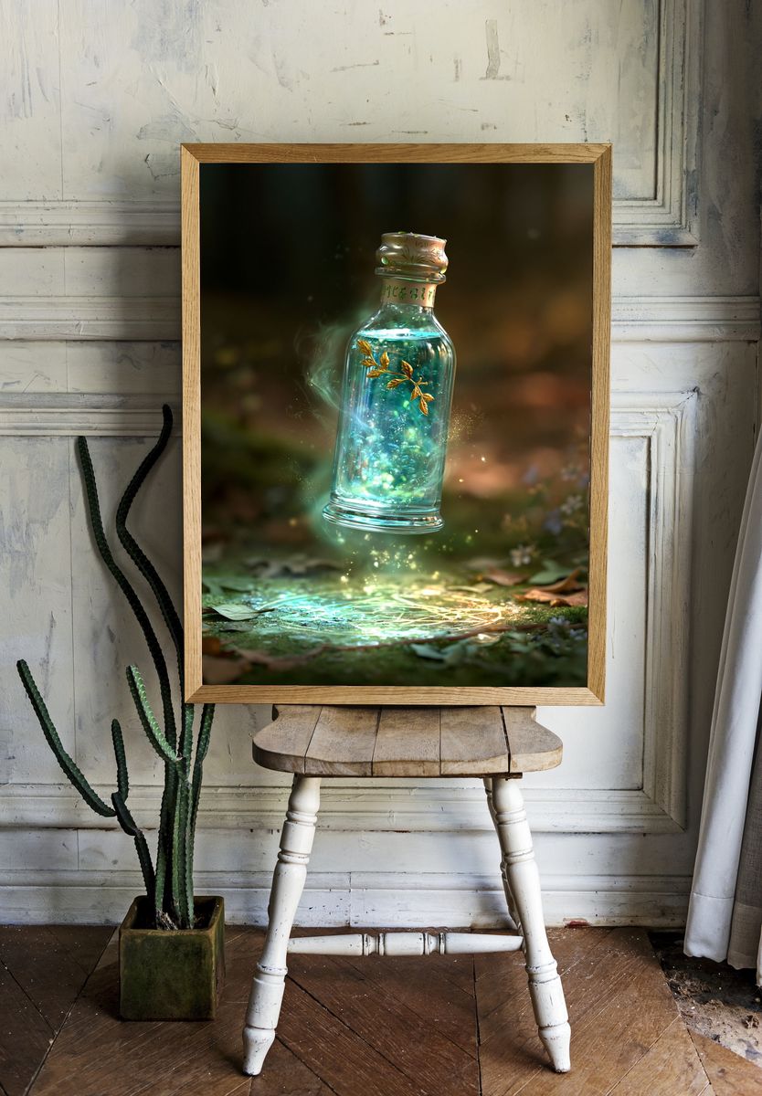 Enchanted Glass Bottle Illustration Poster. room preview