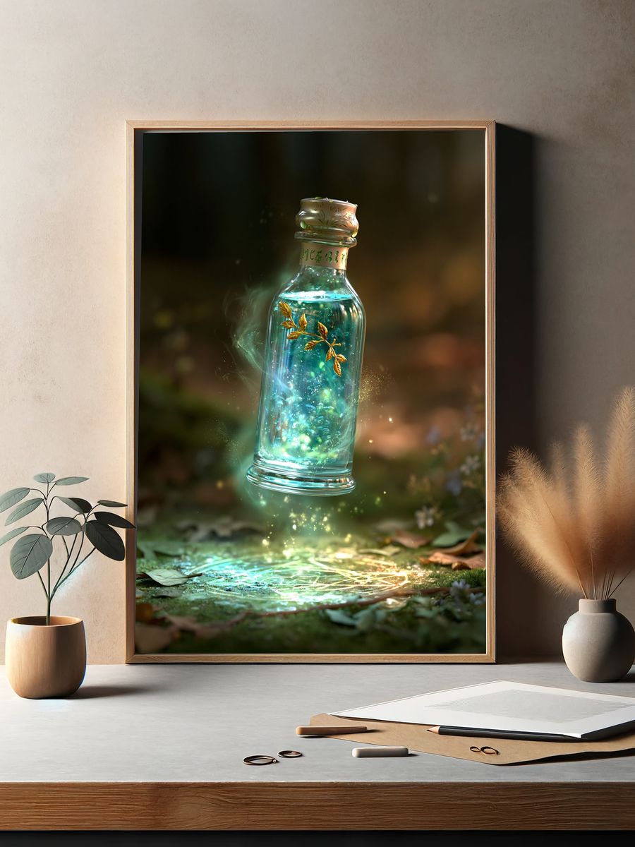 Enchanted Glass Bottle Illustration Poster. — room view 2