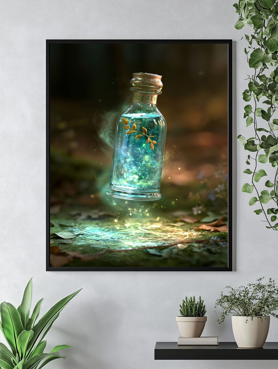 Enchanted Glass Bottle Illustration Poster. — room view 4