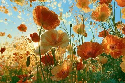 Orange Poppy Meadow Illustration Poster.
