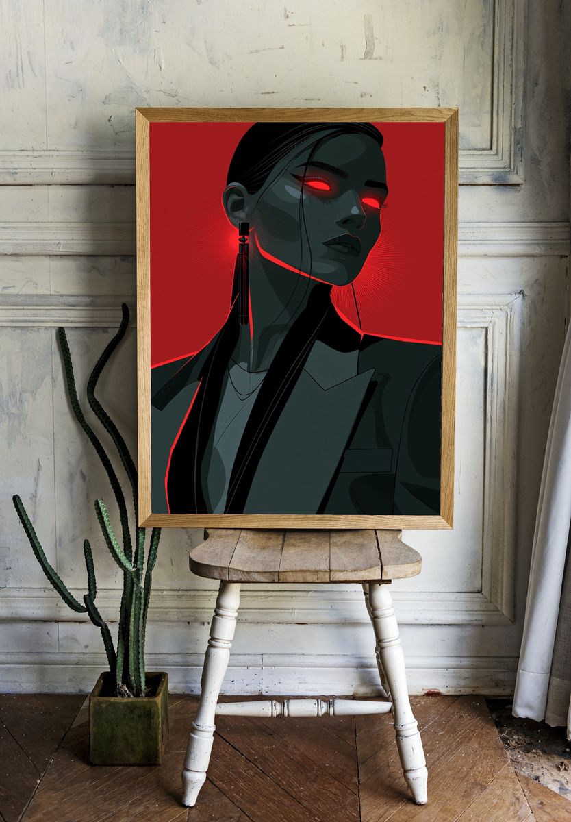 Cyberpunk Woman Portrait Poster. room preview