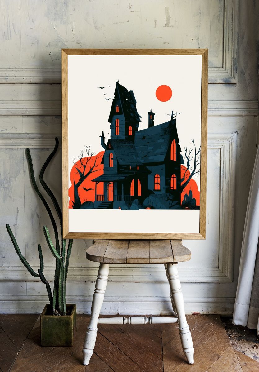 Haunted House Halloween Illustration Poster. room preview