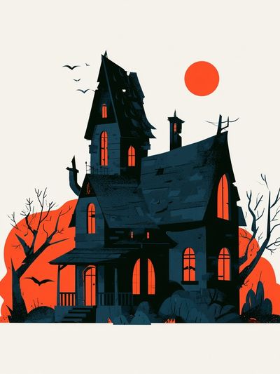 Haunted House Halloween Illustration Poster.