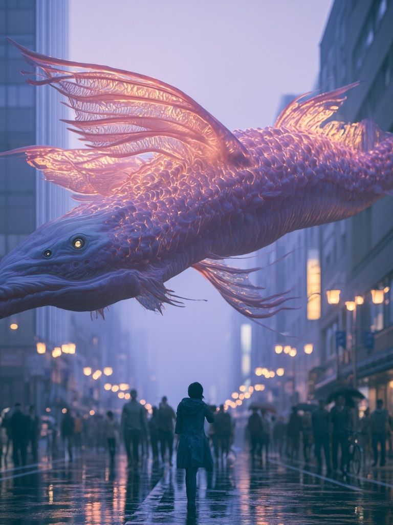 Glowing Leviathan Cityscape Poster. poster — illustration art