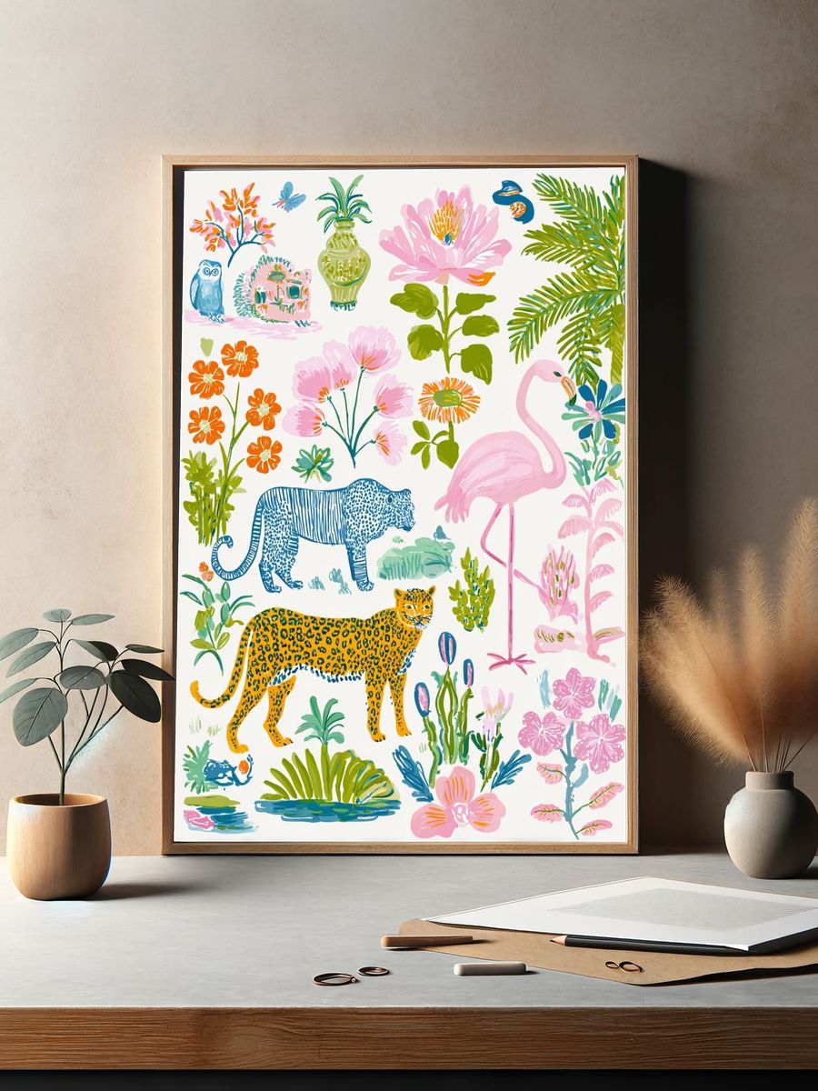 Tropical Safari Illustration Poster. — room view 2