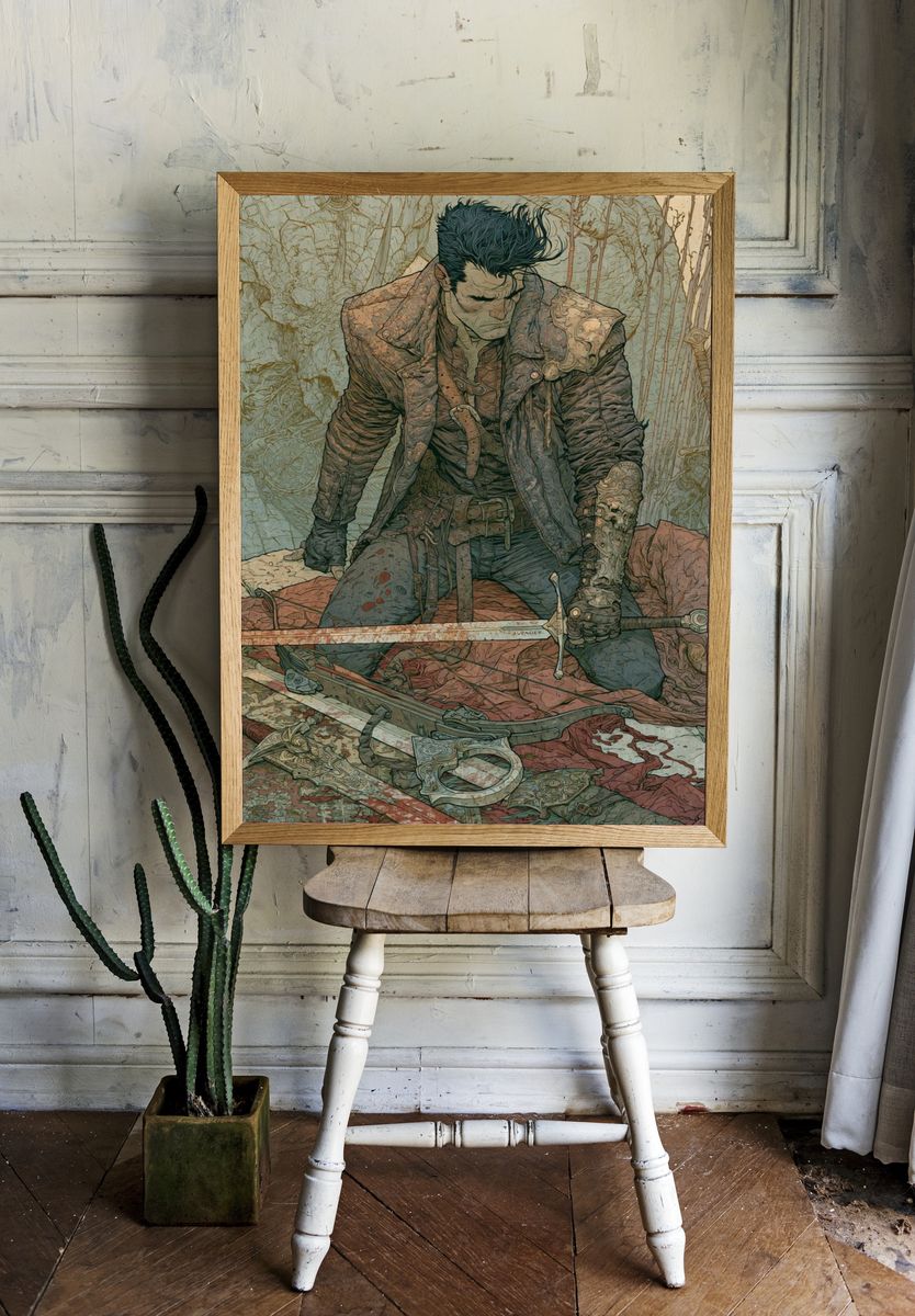 Dark Fantasy Warrior Illustration Poster. room preview