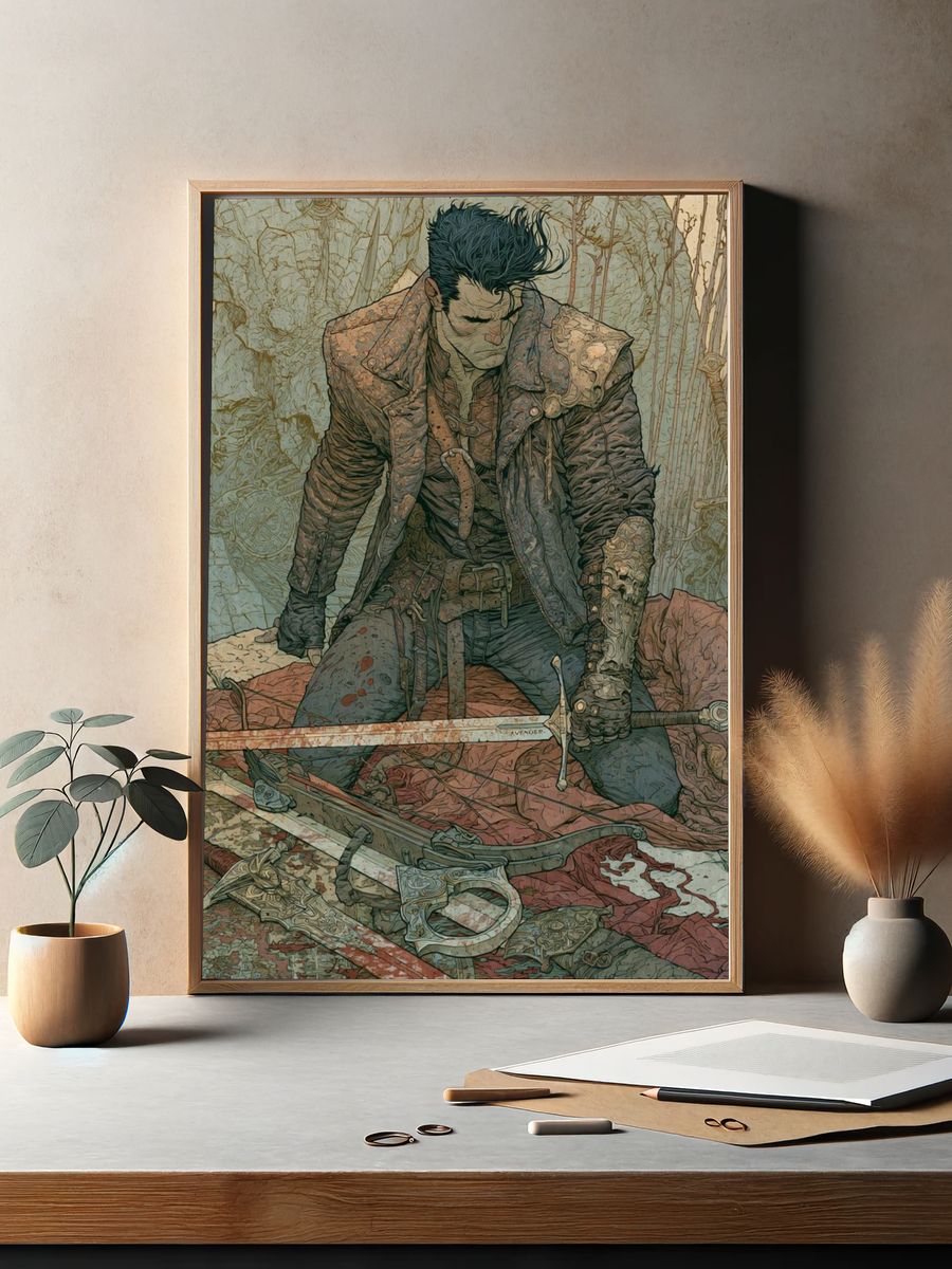 Dark Fantasy Warrior Illustration Poster. — room view 2