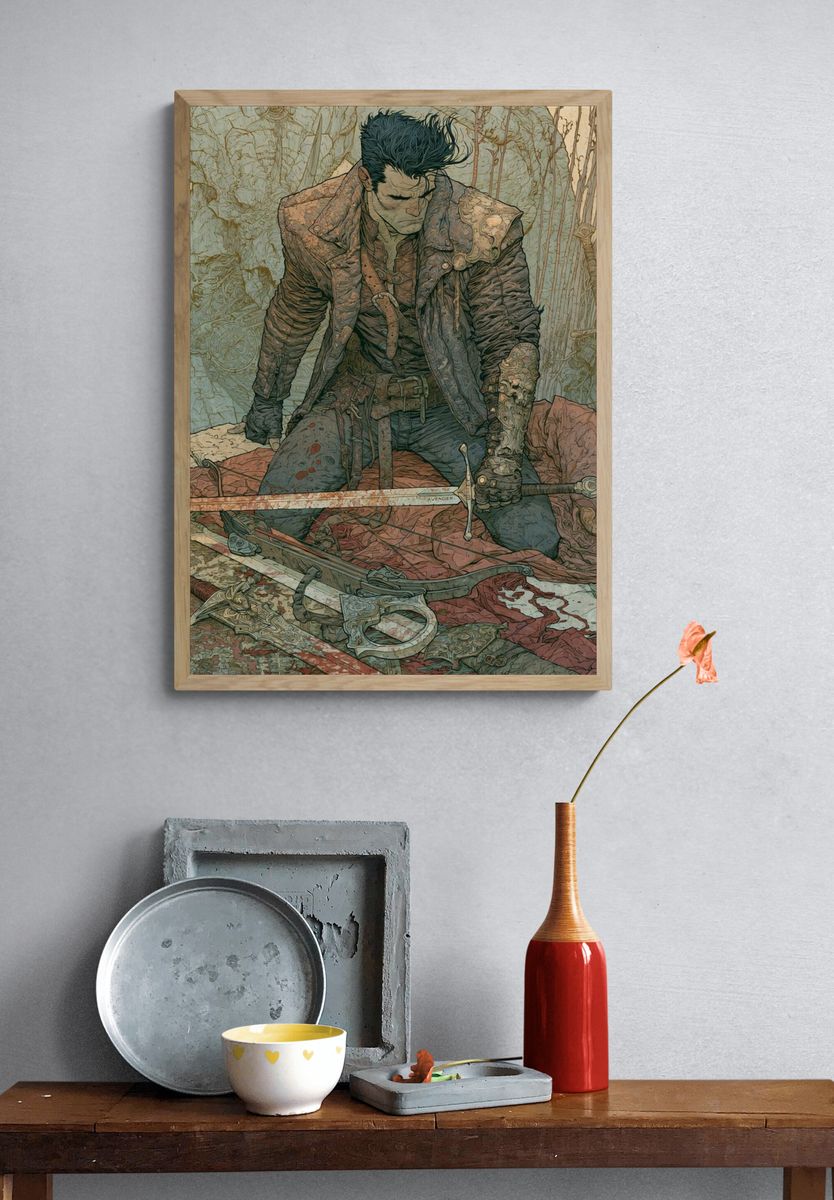 Dark Fantasy Warrior Illustration Poster. — room view 3
