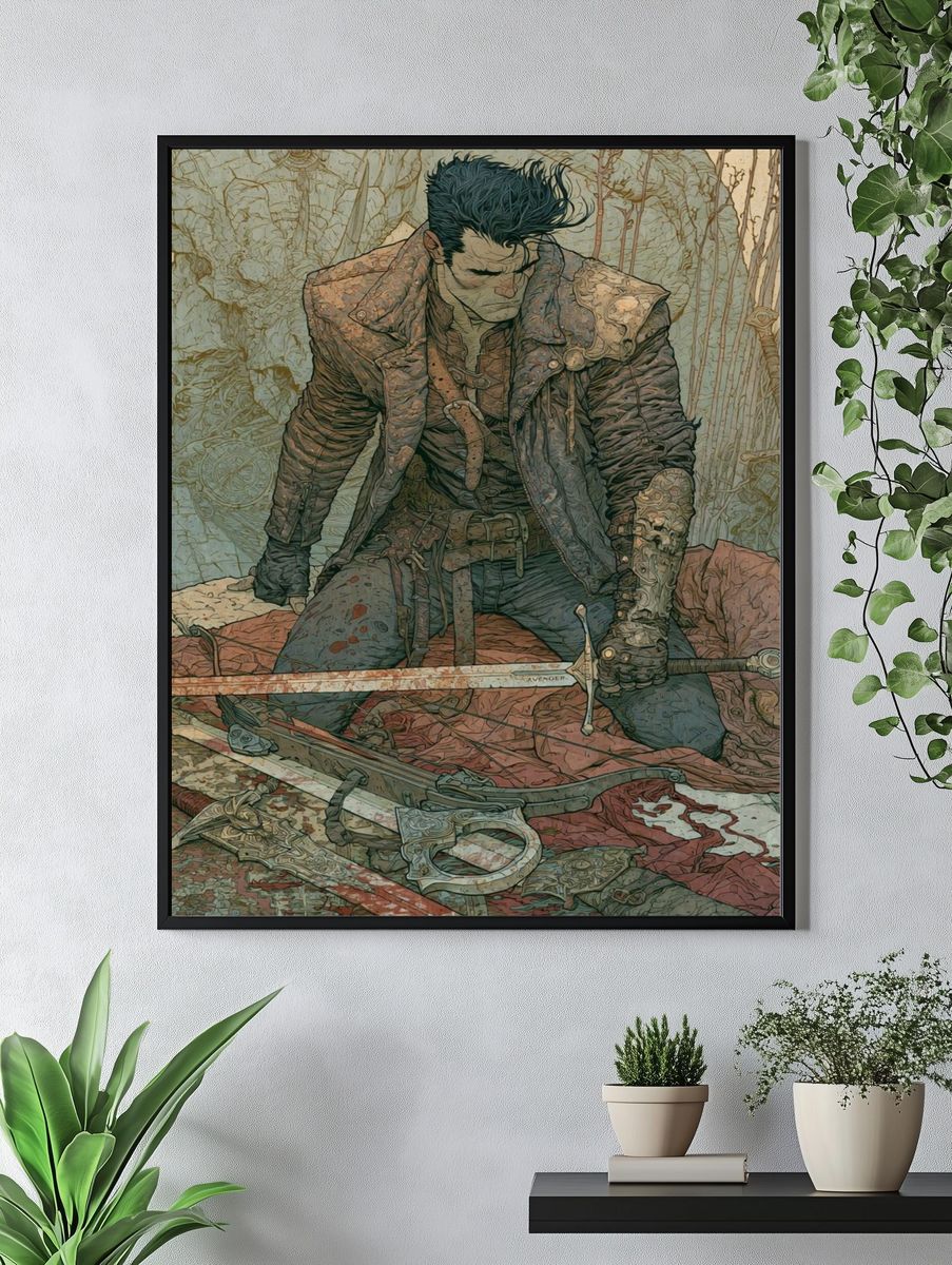Dark Fantasy Warrior Illustration Poster. — room view 4