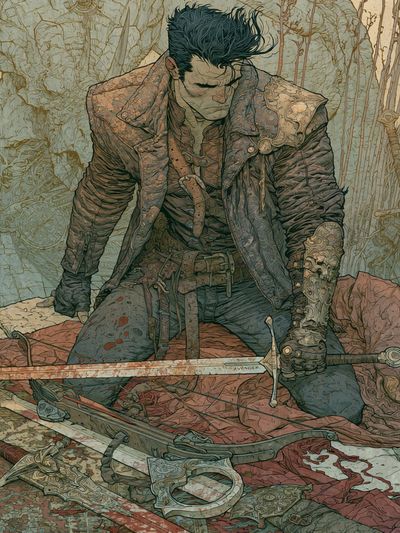 Dark Fantasy Warrior Illustration Poster.