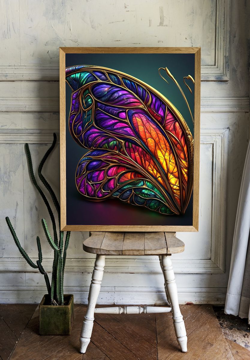 Stained Glass Butterfly Illustration Poster. — room view 1